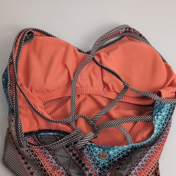 Prana Riviera Dreaming One Piece Swimsuit Strappy Geometric Tummy Control - Picture 12 of 14